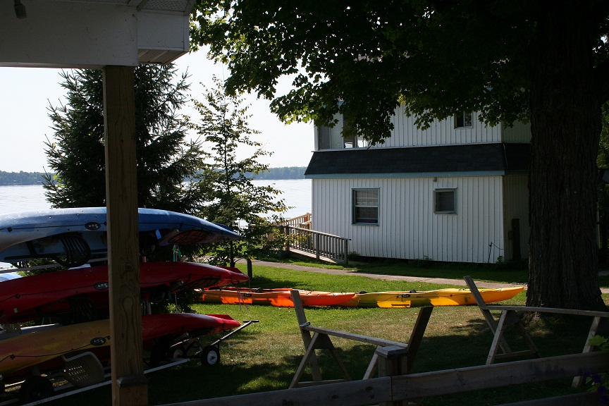 The kayak area beside the boat house.